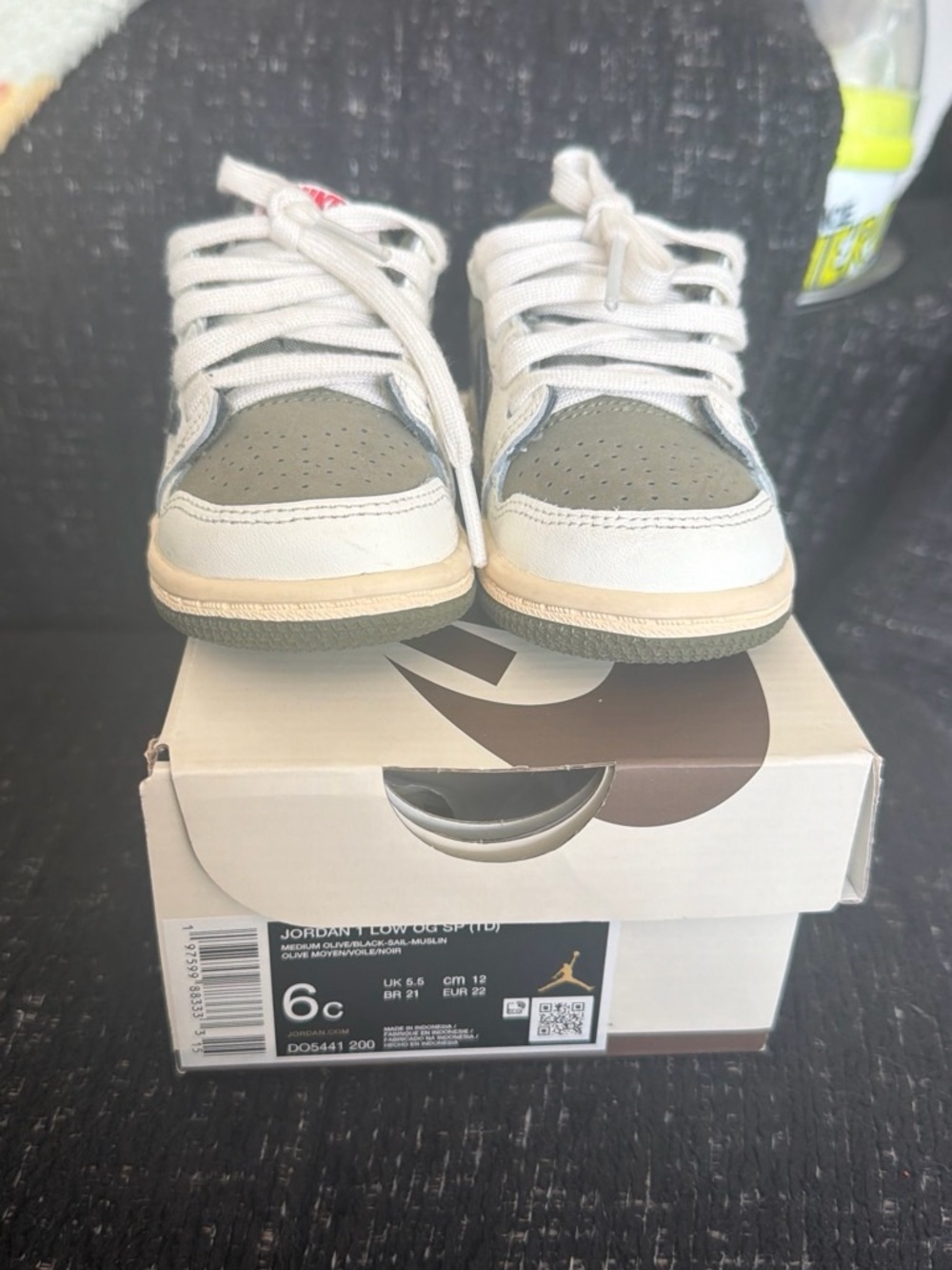 Travis Scott Kids White and Olive Green Sneakers